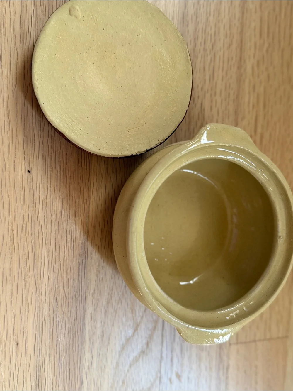 Vintage Two-Tone Brown Ceramic Crock with Lid | Mini Soup/ Bean Pot (8 oz)